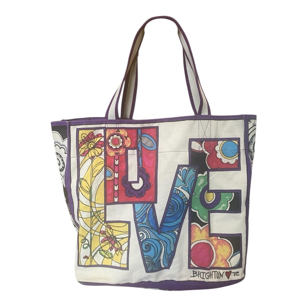 Brighton x TC Womens Large Canvas Love Tote Bag Purse Shopper Casual Artsy